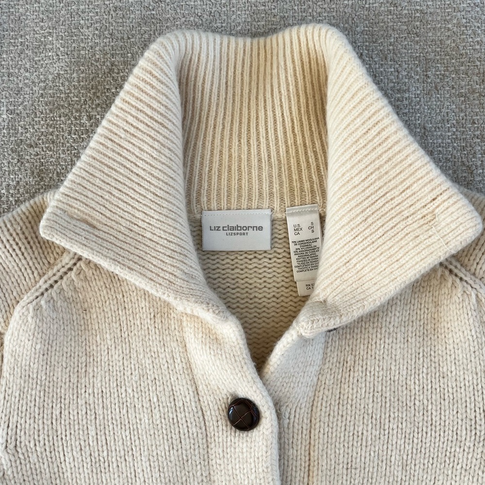 Liz Claiborne Vtg lambs wool blend tie waist sweater, Hudson Bay stripe design - Picture 6 of 16